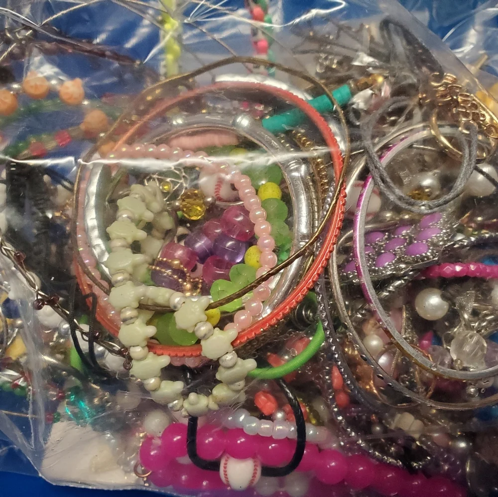 Reclaimed Jewelry Lot Teen Focused Bundle For Wear Or Crafts 1lb 8Oz